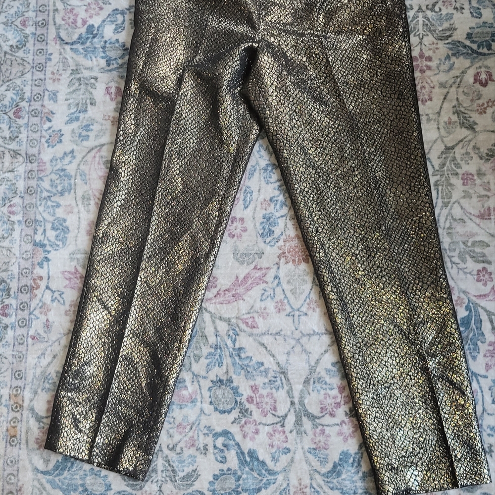 Anne Klein Shimmering Black and Gold Snake Skin Print Metallic Pants - Picture 2 of 8